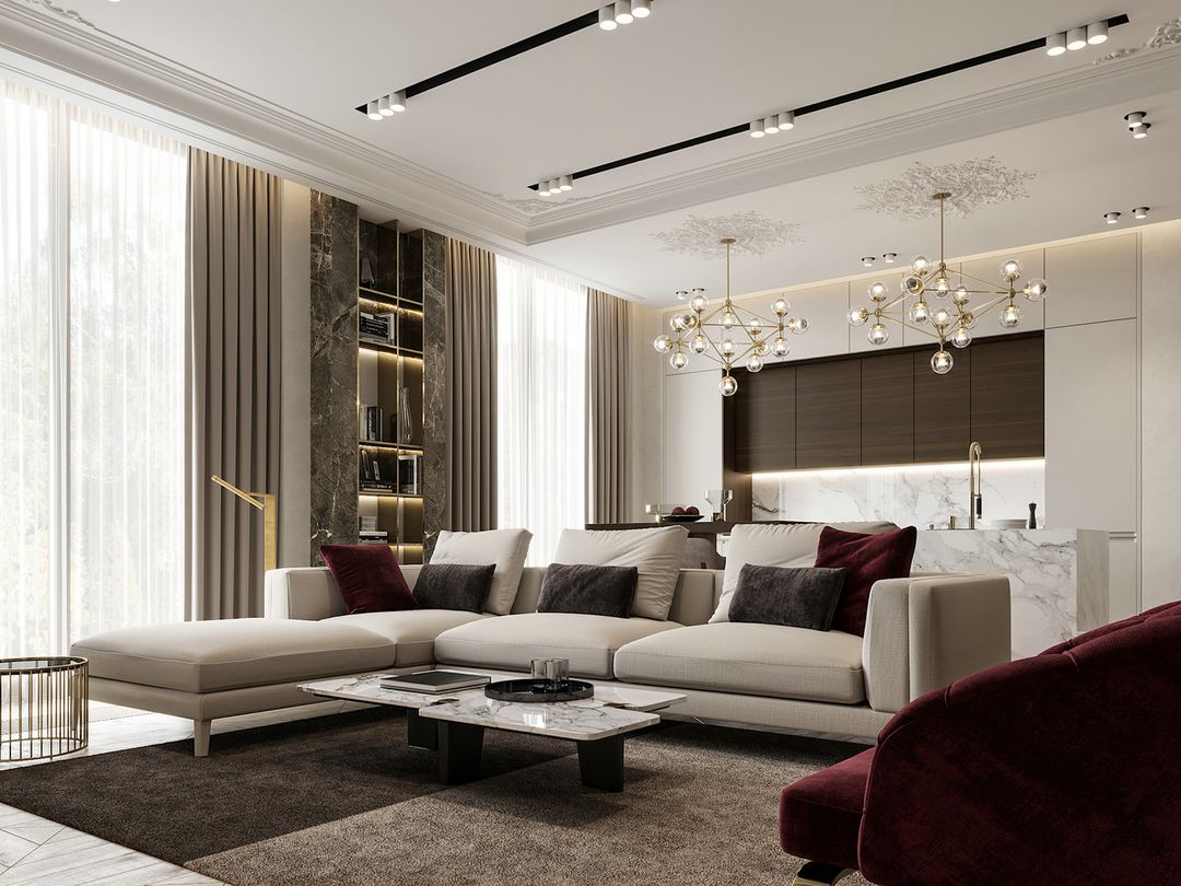 现代欧式居所，理石质感的优雅装修效果图片_2