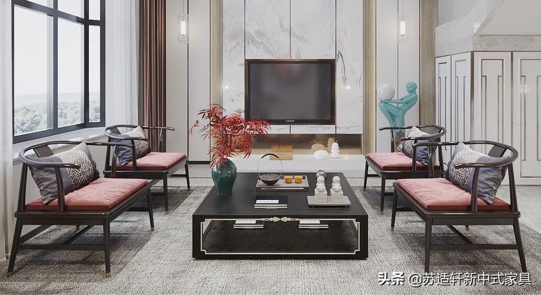 轻奢新中式，客厅漂亮上档次，实木家具的完美体现装修效果图片_1