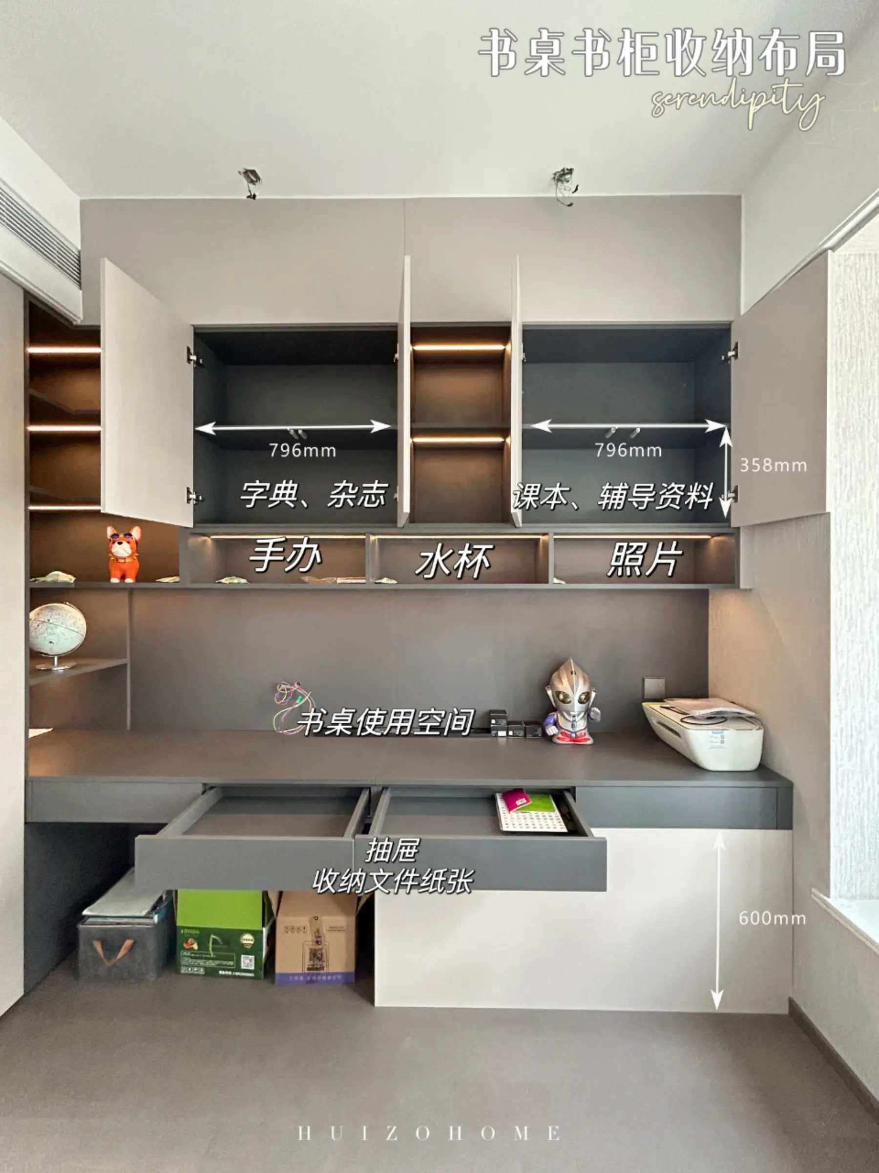 江心印园丨多功能书房设计衣柜+转角书桌图片_6