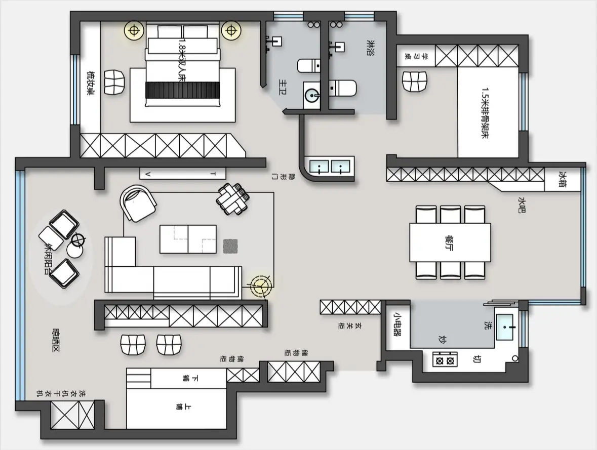 两室 两卫 双阳台一横厅的大格局户型改造图片_0