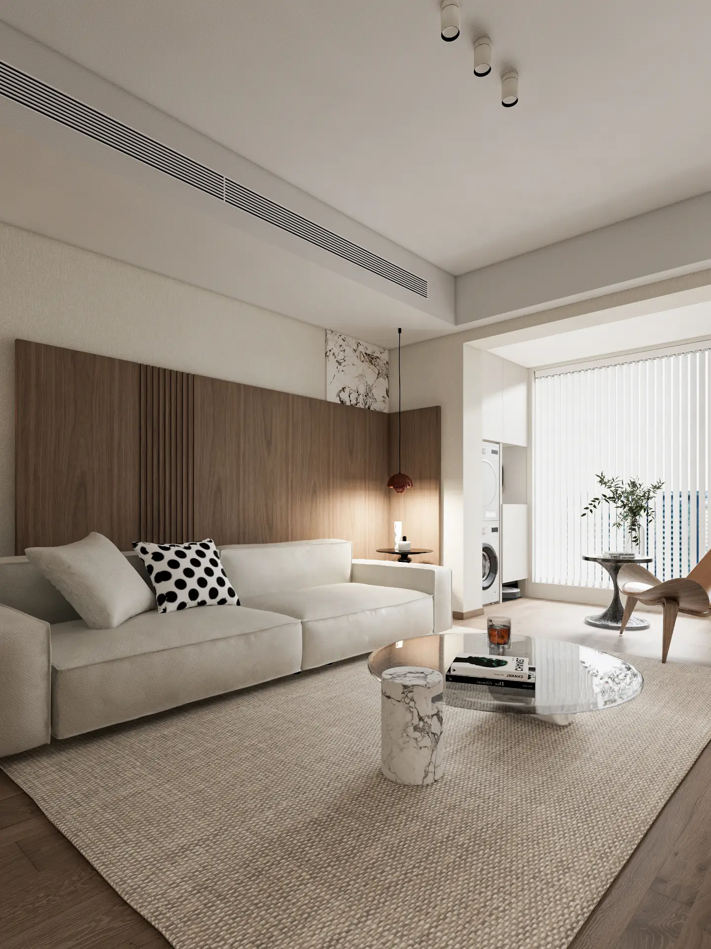 木地板+原木+大理石=质感十足的客厅设计图片_0