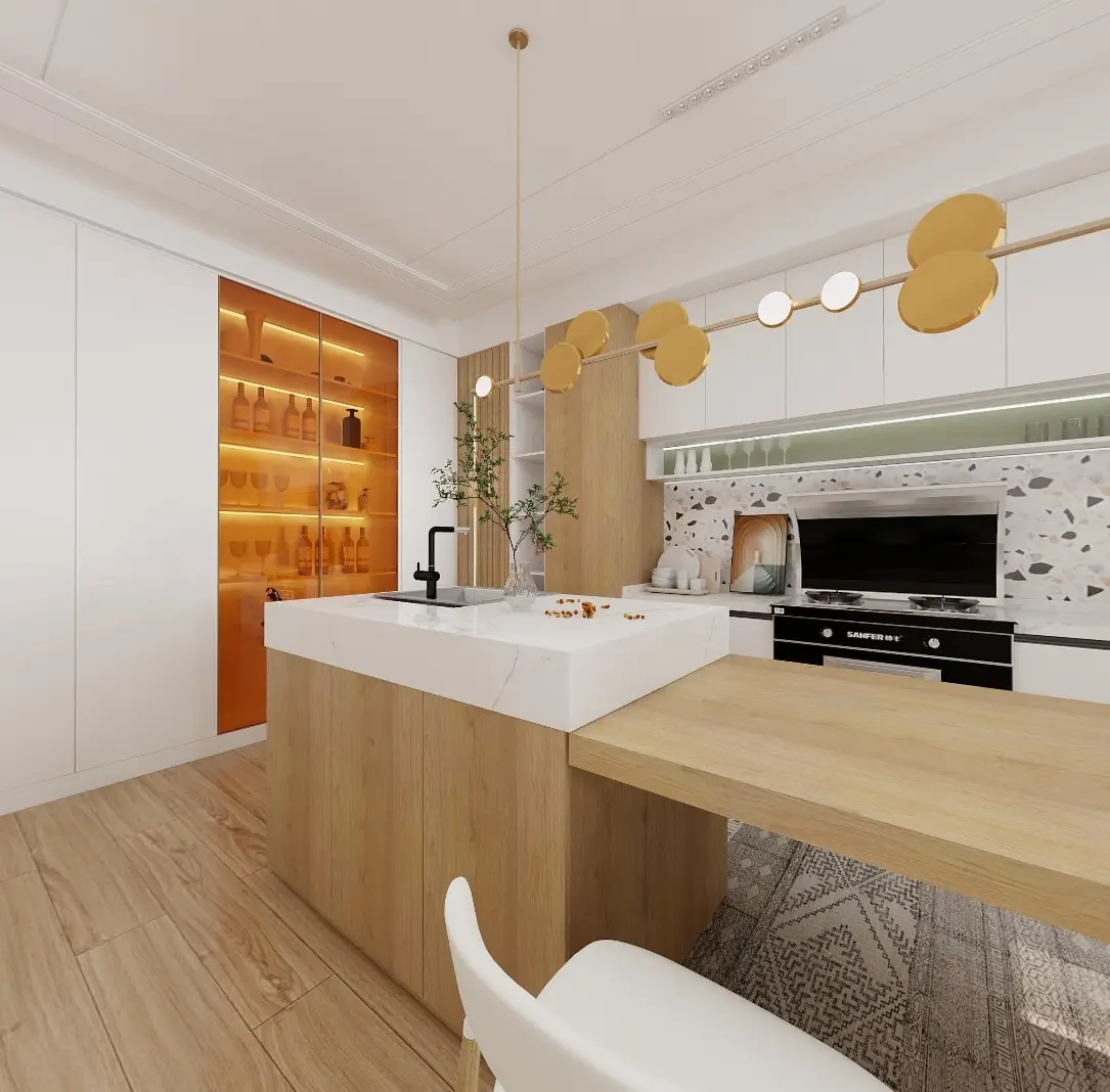 餐厨一体岛台设计：时尚后现代主义家居美学图片_1