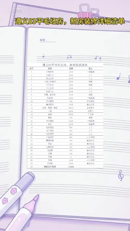 83平新房装修清单，省心又省钱！